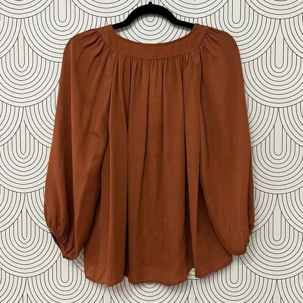 Joie Silk Blouse Burnt Terracotta V-Neck Blouse XS NWT - Picture 7 of 8